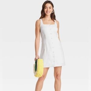 White Button-Front Square Neck Sundress